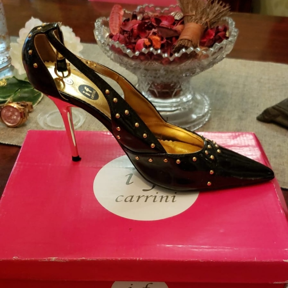 Black studded pointed heels